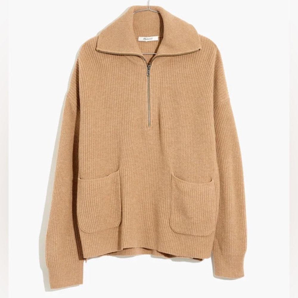 Madewell Glenbrook Half-Zip Merino Wool Rib Knit Pullover with Pockets Sweater